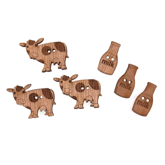 Novelty Wooden Buttons Pack of 6 - Farm