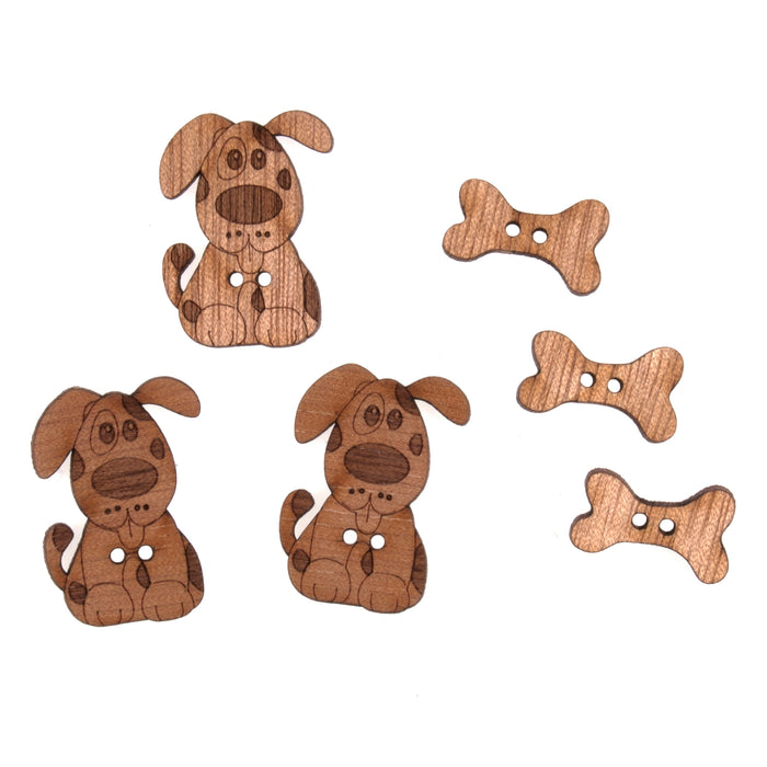 Novelty Wooden Buttons Pack of 6 - Dogs
