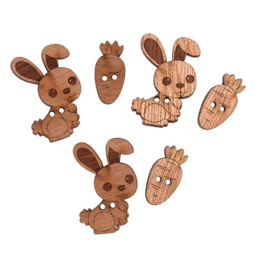 Novelty Wooden Buttons Pack of 6 - Bunnies