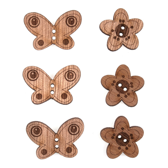 Novelty Wooden Buttons Pack of 6 - Butterflies