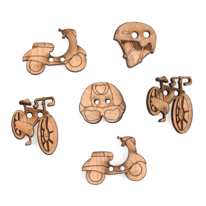 Novelty Wooden Buttons Pack of 6 - Transport