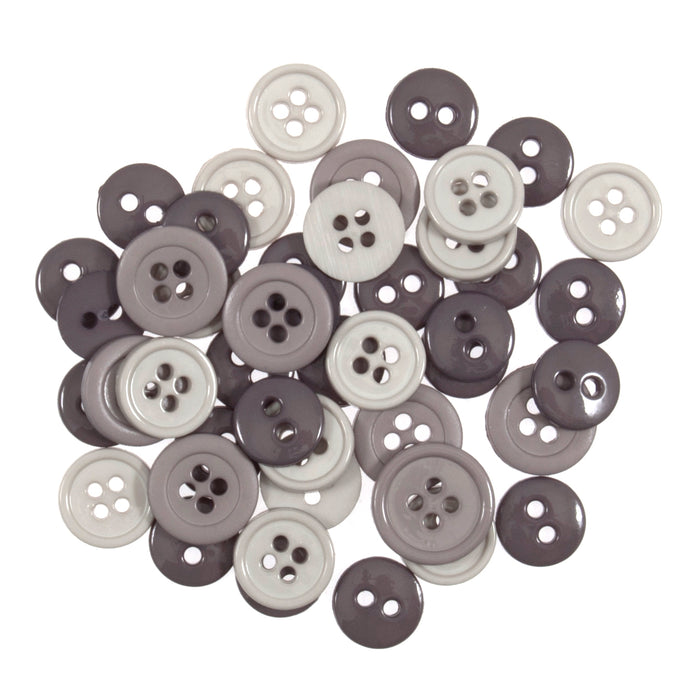 Craft Buttons Pack of 125 - Mix of 2-Hole and 4-Hole - Grey Shades
