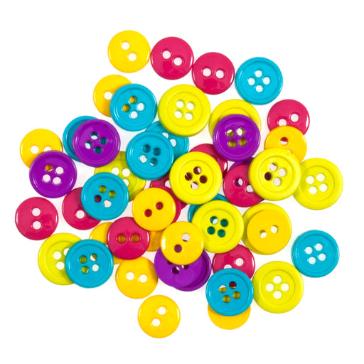 Craft Buttons Pack of 125 - Mix of 2-Hole and 4-Hole - Bright Colours