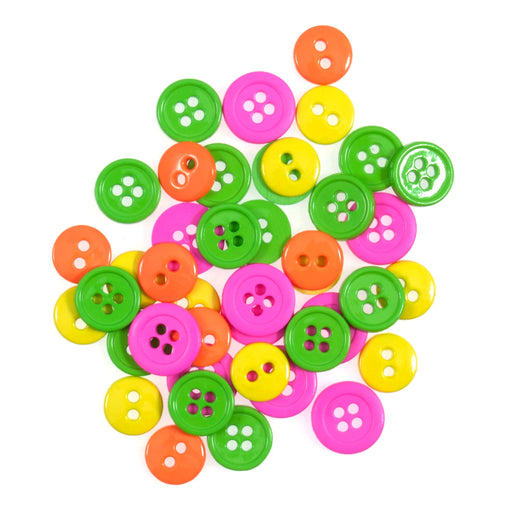 Craft Buttons Pack of 125 - Mix of 2-Hole and 4-Hole - Neon