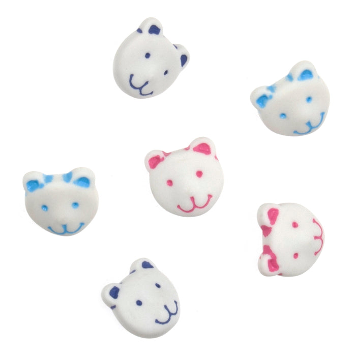 Novelty Craft Buttons, Cute Animal Cat / Teddy Bear Faces, Pack of 6