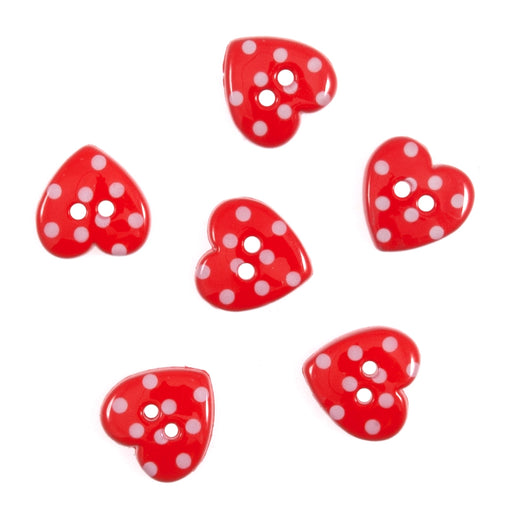 Novelty Craft  Buttons, Dotty Hearts - Pack of 6 - 1.5cm approx