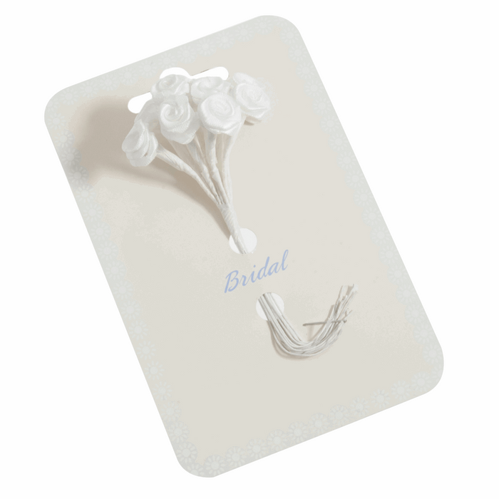 15mm x 12 Stem Ribbon Rose - White