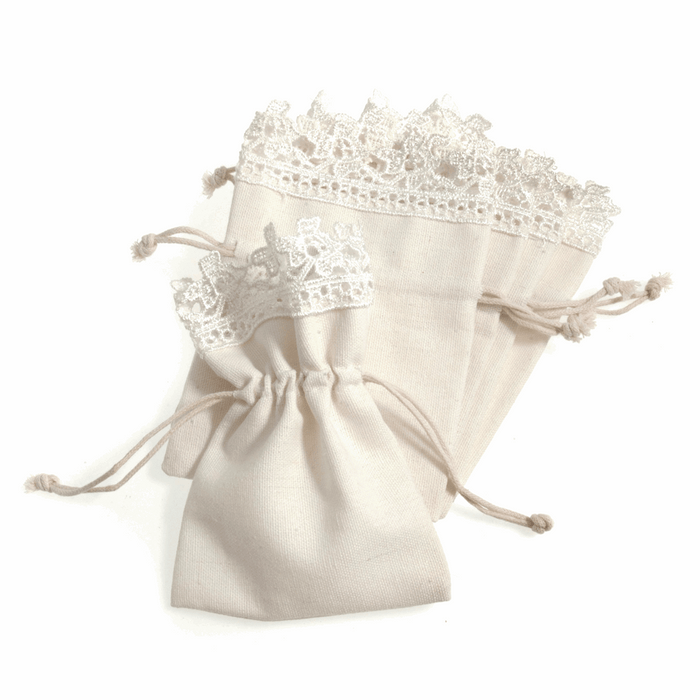 5 Cotton Bags With Lace Trim 10 x 13.5cm