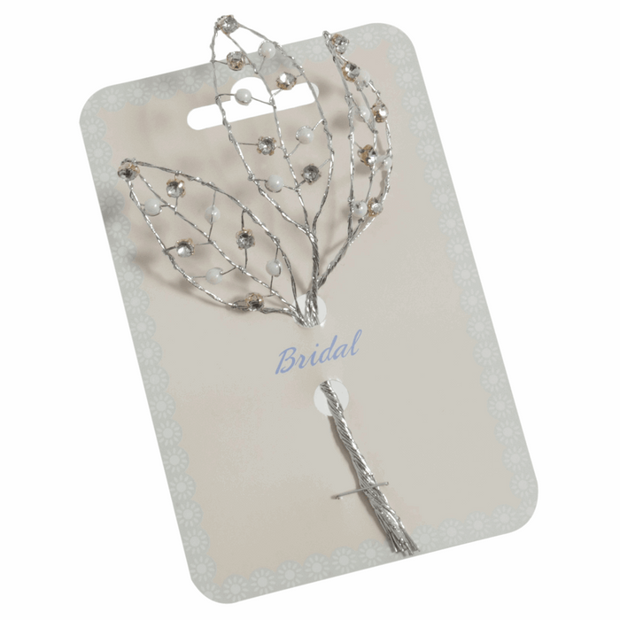 3 Leaf with Diamante & Pearls - Silver