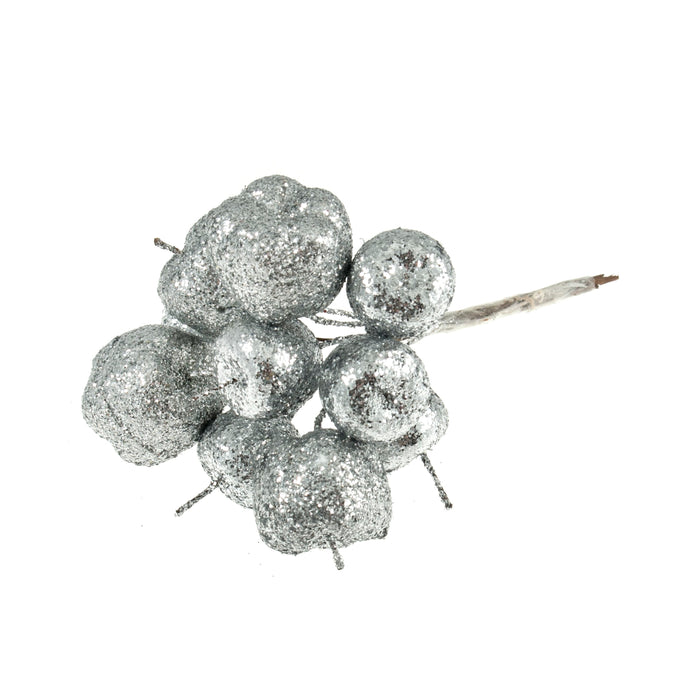Silver Glitter Apples x 10 Stem
