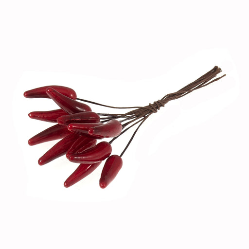 Small Red Chill Pepper on Wire - 12 Pieces