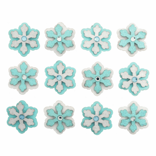 12 Glitter Blue & White Snowflakes x 3cm