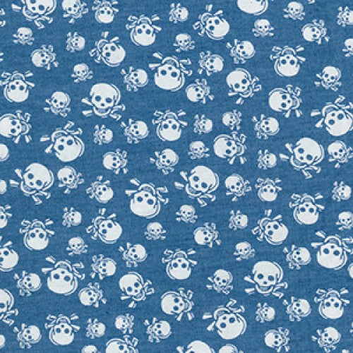 1 Metre Printed Denim- 100% Cotton - 147cm/58" - Skull & Crossbones T218