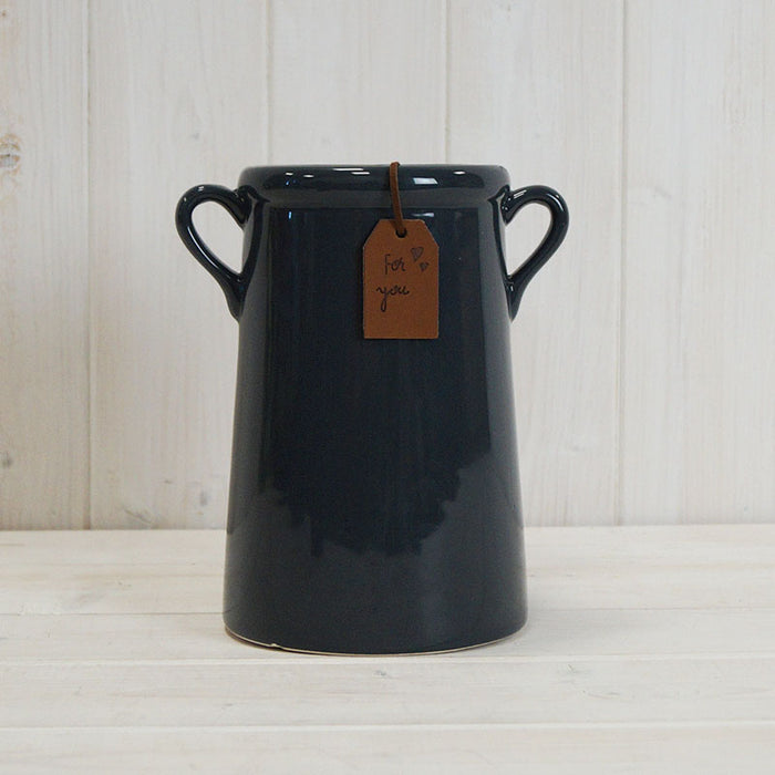 Navy Ceramic Vase with Handles x 18cm