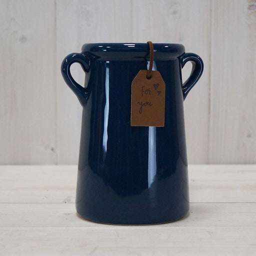 Blue Ceramic Vase with Handles x 14cm