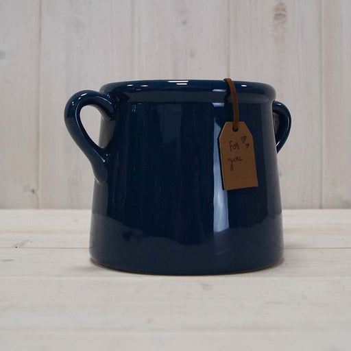 Navy Blue  Ceramic Pot with Handles x 10cm