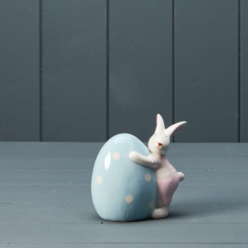 Ceramic Pink Rabbit with Blue Egg