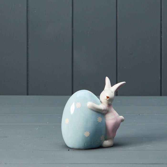 Ceramic Pink Rabbit with Blue Egg