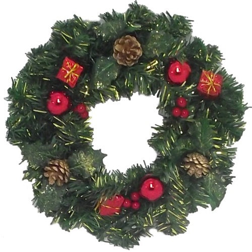 12" Pine Wreath With Gold Pine Cones & Red Apples