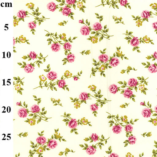 Cream Fabric with Cerise Roses 100% Cotton - 1 Metre - 44" width