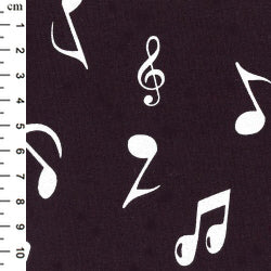 100% Cotton Fabric x 110cm/44" - Musical Notes on Black Background