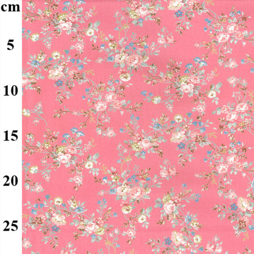 1 Metre 100% Cotton Fabric - Rose Blossom on Pink locationA2