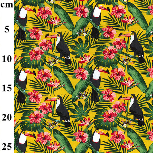 100% Cotton Poplin Toucan Birds on Yellow Background Fabric x 110cm/44 inches - Sold by the Metre