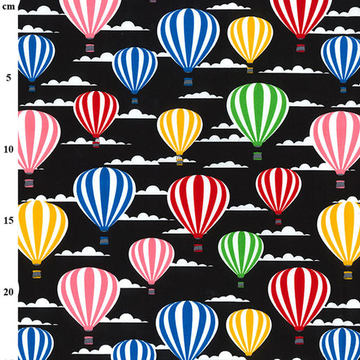 1 Metre Black Hot Air Balloon 100% Cotton Fabric x 110cm/44" Width