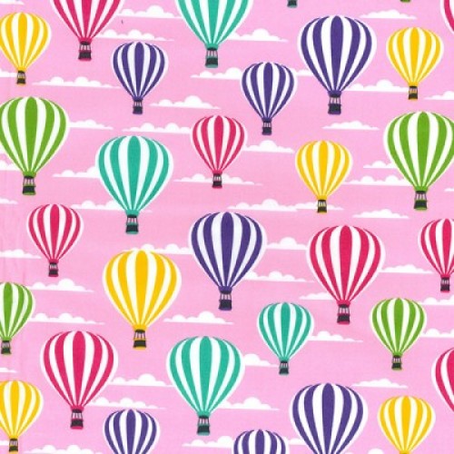 1 Metre Pink Hot Air Balloon 100% Cotton Fabric x 110cm/44" Width