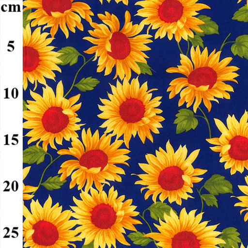 1 Metre Sunflowers on Royal Blue Background Fabric Width: 112cm (44 inches)