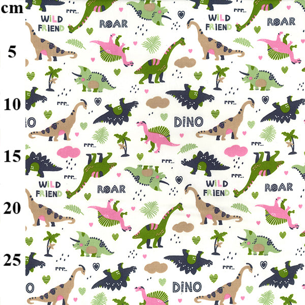 100% Cotton Poplin Fabric -  45"/110cm - Ivory Dinosaur