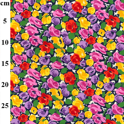 Dark 100% Cotton Watercolour Painted Look Style Flower Print x 45" - 1 Metre