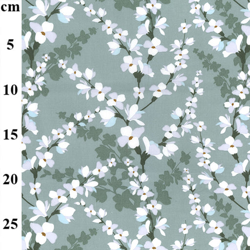 Blossom on Grey Green Background100% Cotton Fabric x 110cm  Width 1 metre