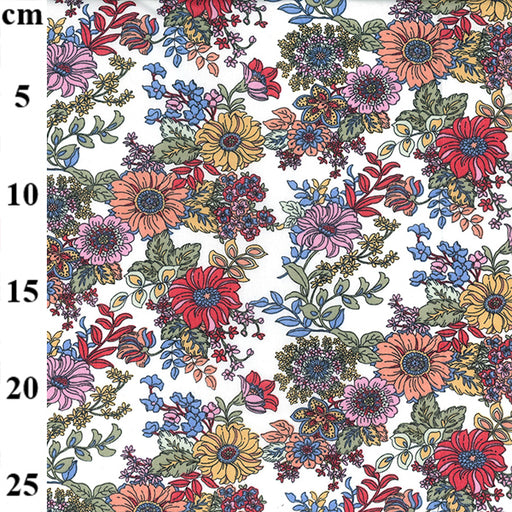 1 Metre Colourful Blooms on Ivory Background Fabric Width: 112cm (44 inches)