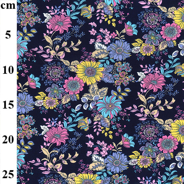 1 Metre Colourful Blooms on Navy Background Fabric Width: 112cm (44 inches)