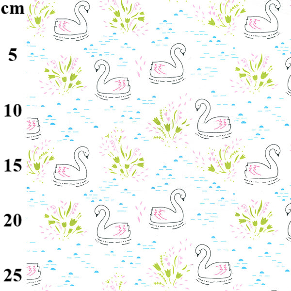 1 Metre 100% Cotton Poplin Fabric White Swans - 110cm Width