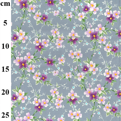 Cosmos Daisy on Grey Background Fabric Width: 112cm (44 inches) 1 Metre, 100% Cotton Poplin