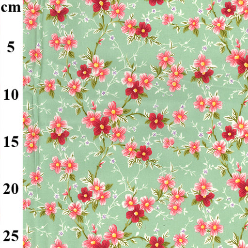 Cosmos Daisy on Green Background Fabric Width: 110cm (44 inches) 1 Metre, 100% Cotton Poplin