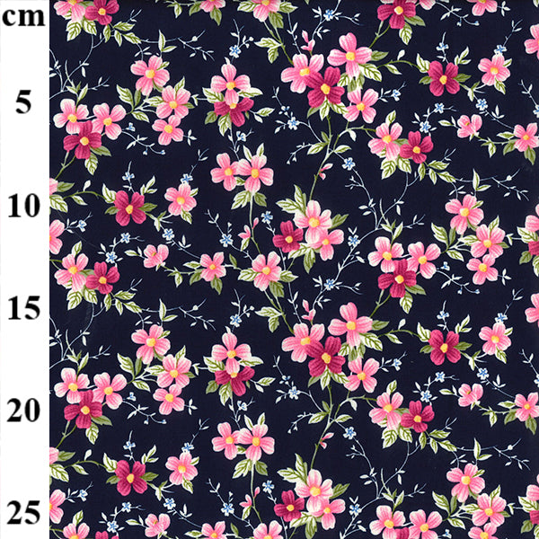 Cosmos Daisy on Navy Background Fabric Width: 112cm (44 inches) 1 Metre, 100% Cotton Poplin