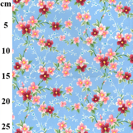 Cosmos Daisy on Blue Background Fabric Width: 112cm (44 inches) 1 Metre, 100% Cotton Poplin