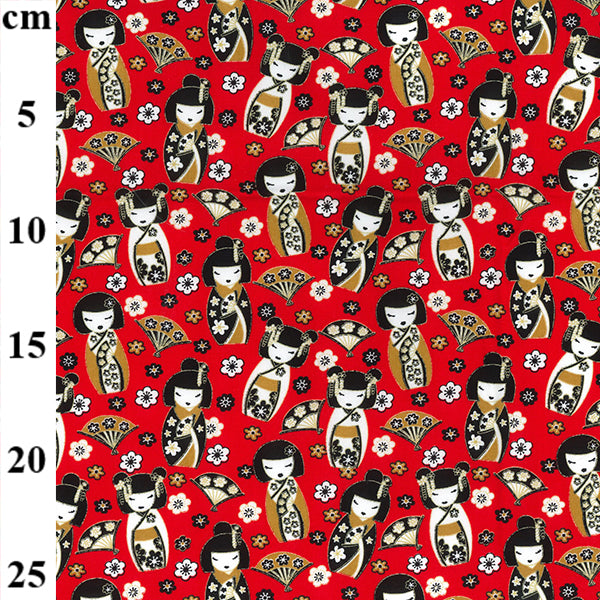 1 Metre 100 % Cotton Poplin Japanese Geisha on Red Background Fabric Width: 110cm (44 inches) R83