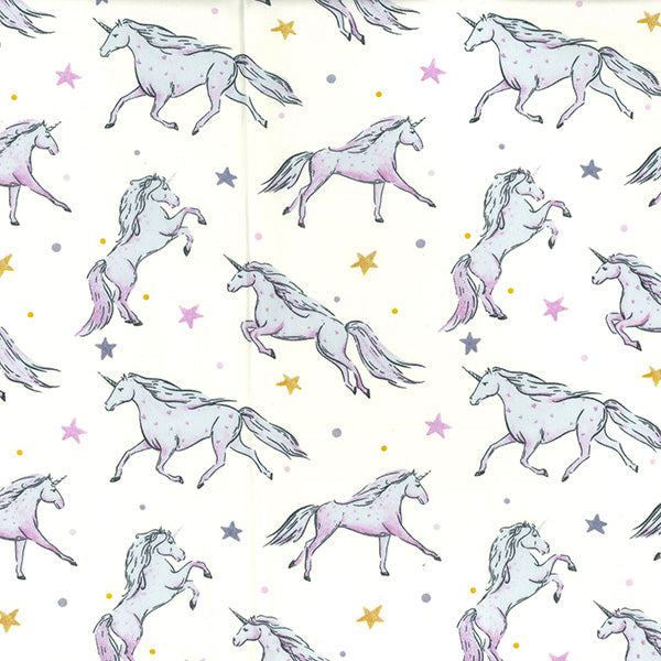 100% Cotton Fabric x 110cm/44" - Galloping Unicorns on Ivory Background