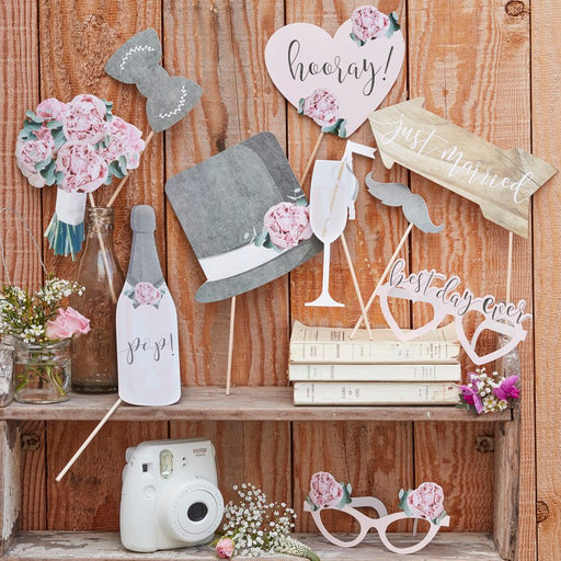 Rustic Country Wedding Photo Booth Props - Pack of 10 Photo Booth Props
