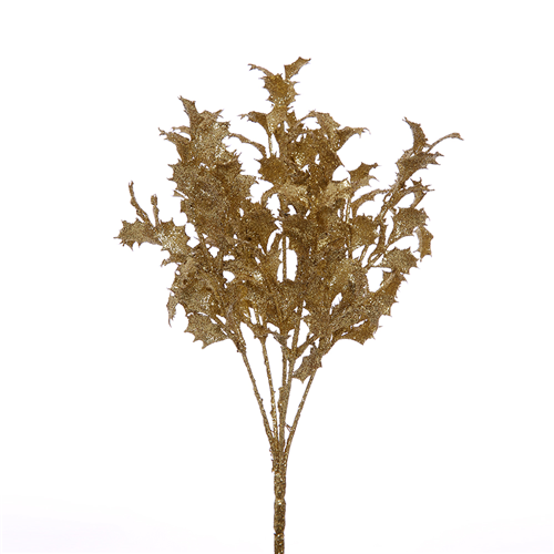 5 Stem Glittered Holly Bush x 30cm - Gold