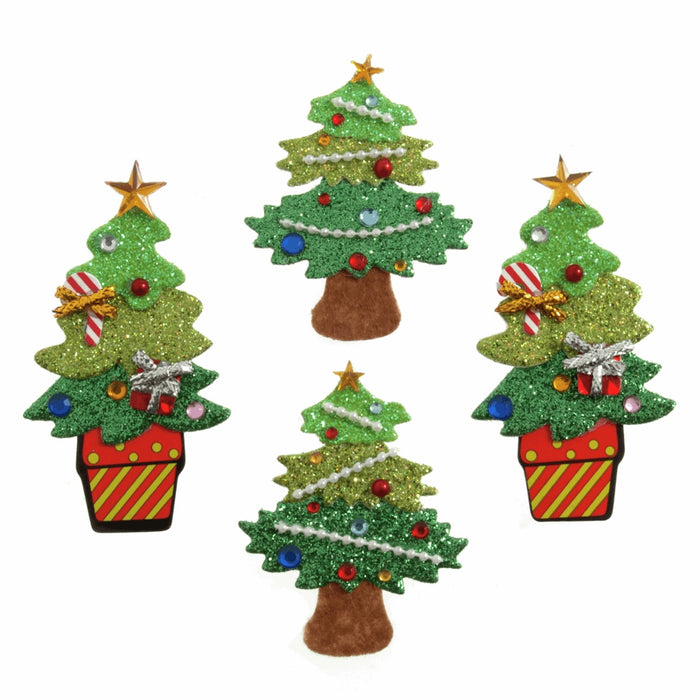 Sparkly Glitter & Gem Craft Stickers x 4 - Christmas Tree