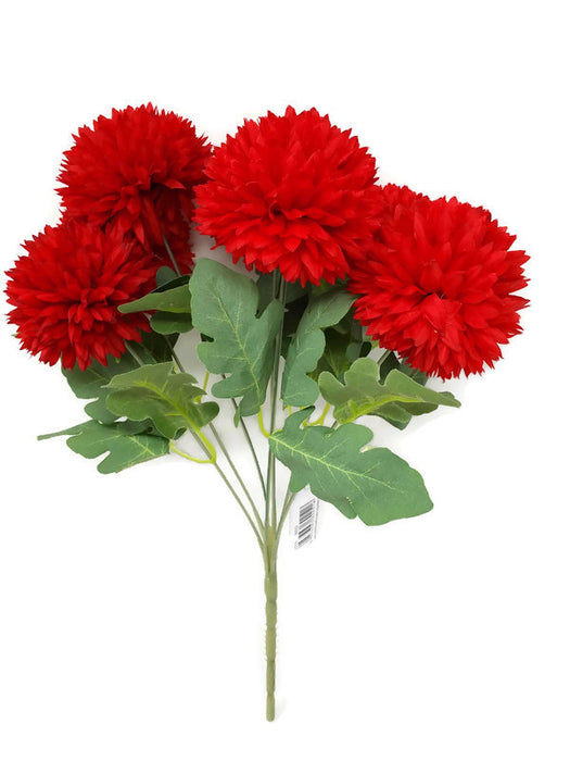 7 Head Spiky Chrysanthemum Bush x 32cm - Red