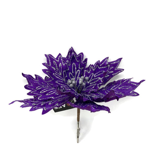 Clip On Glitter Velvet Poinsettia x 25cm - Purple
