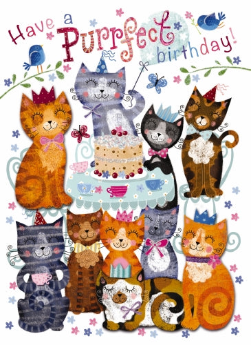 7x5" Card -  Have a Purrfect Birthday - Loads of Cats