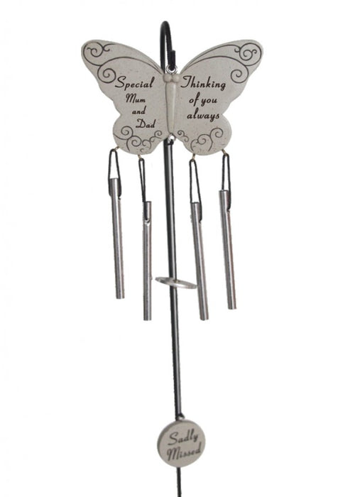 Memorial Butterfly Windchime  & Hanging Crook Stick  - Mum and Dad