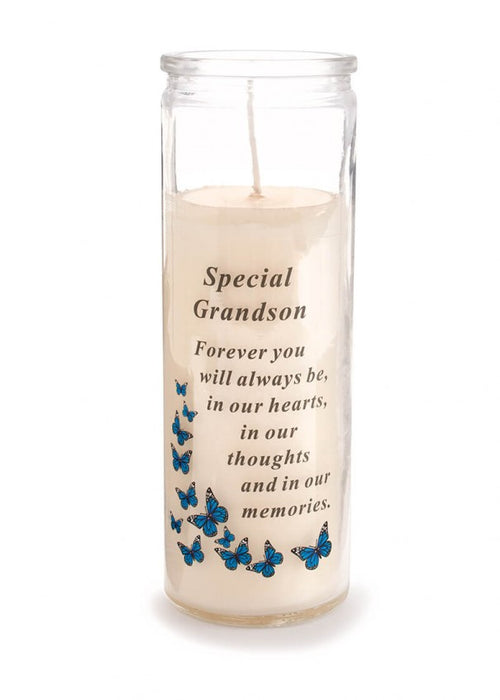 Glass Vase Memorial Candle - Length 18cm - Grandson